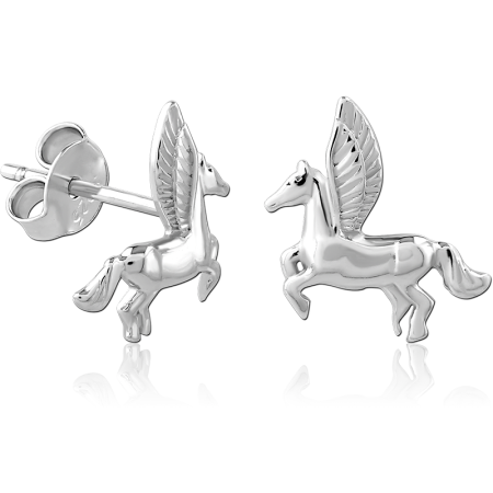 STERLING SILVER 925 EAR STUDS PEGASUS WINGED HORSE MOTIF DESIGN