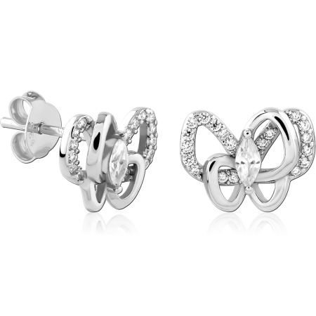 STERLING SILVER 925 STUD EARRINGS BUTTERFLY OUTLINE MARQUISE CENTER CLEAR GEM ACCENTS PAIR