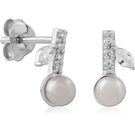 STERLING SILVER 925 STUD EARRINGS PEARL DROP WITH MARQUISE AND ROUND GEMS