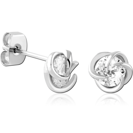 STERLING SILVER 925 STUD EARRINGS SWIRL KNOT SETTING SINGLE ROUND GEM