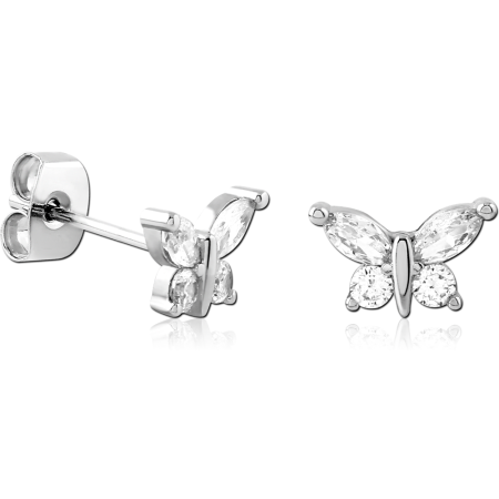 STERLING SILVER 925 STUD EARRINGS BUTTERFLY MARQUISE AND ROUND GEM DESIGN
