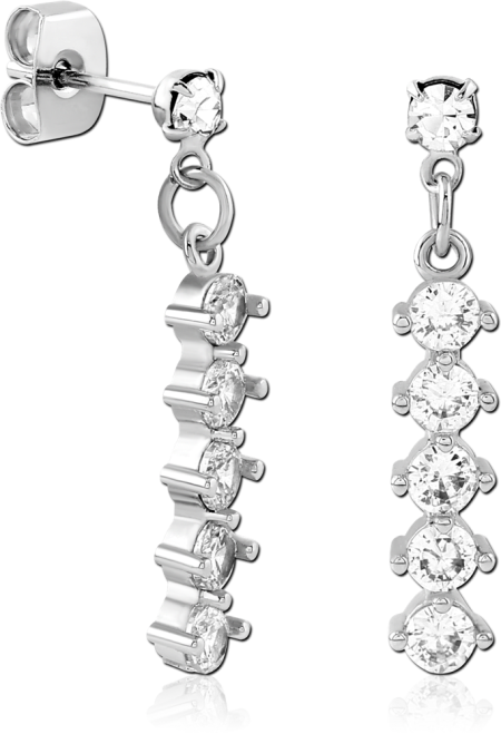 STERLING SILVER 925 STUD EARRINGS FIVE STONE DANGLE WITH ROUND GEMS