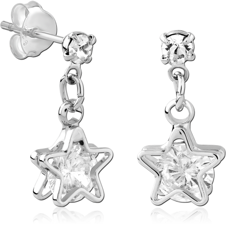 STERLING SILVER STUD EARRINGS ROUND GEM WITH STAR OUTLINE AND STAR GEM