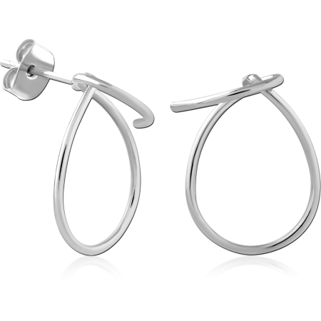 STERLING SILVER 925 STUD EARRINGS OPEN TEARDROP LOOP MINIMALIST OUTLINE DESIGN