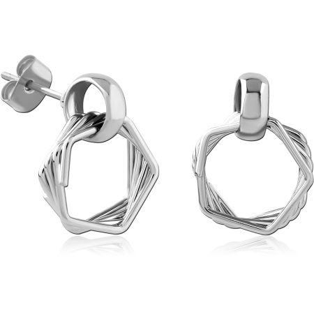 STERLING SILVER 925 DANGLE STUD EARRINGS WRAPPED WIRE HEXAGON HOOP CHARM