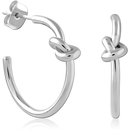 STERLING SILVER 925 STUD EARRINGS OPEN HOOP WITH FRONT KNOT DETAIL