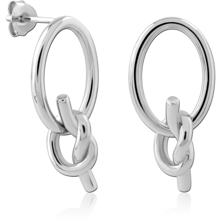 STERLING SILVER 925 DANGLE STUD EARRINGS OVAL HOOP WITH CENTRAL KNOT