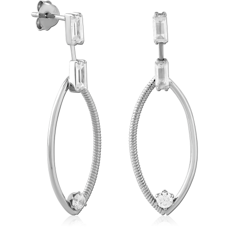 STERLING SILVER 925 STUD EARRINGS BAGUETTE AND ROUND GEM OVAL HOOP DANGLE