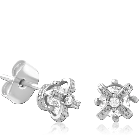STERLING SILVER 925 STUD EARRINGS CROSS CLUSTER WITH CENTER GEM ACCENTS