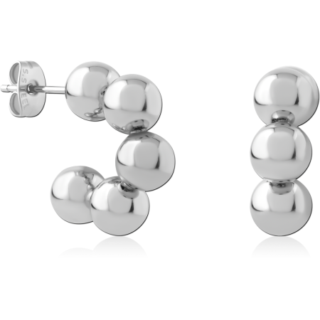 STERLING SILVER 925 STUD EARRINGS TRIPLE BALL STACK POLISHED DESIGN STYLE