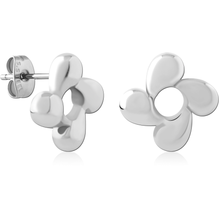 STERLING SILVER 925 STUD EARRINGS OPEN PETAL FLOWER OUTLINE POLISHED DESIGN