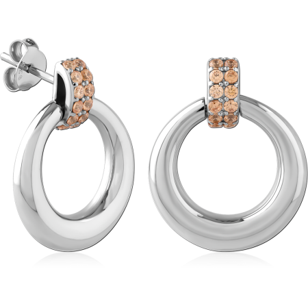 STERLING SILVER 925 STUD EARRINGS HOOP WITH PAVE GEM TOP ACCENT