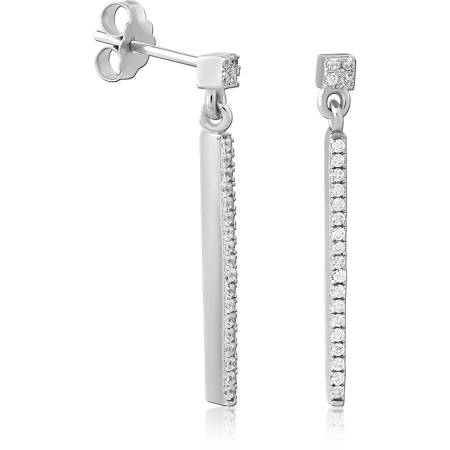STERLING SILVER 925 STUD EARRINGS PAVE BAR DROP WITH SQUARE TOP