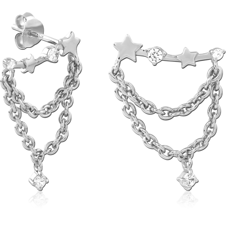 STERLING SILVER 925 RHODIUM PLATED EAR STUDS PAIR - STAR