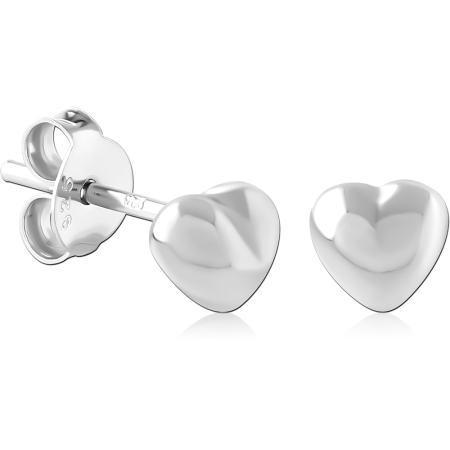 RHODIUM PLATED STERLING SILVER 925 STUD EARRINGS POLISHED PUFFY HEART