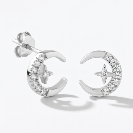 STERLING SILVER 925 RHODIUM PLATED JEWELED EAR STUDS PAIR SPECIAL NEW DESIGN