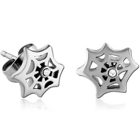 SURGICAL STEEL EAR STUDS PAIR - SPIDER WEB