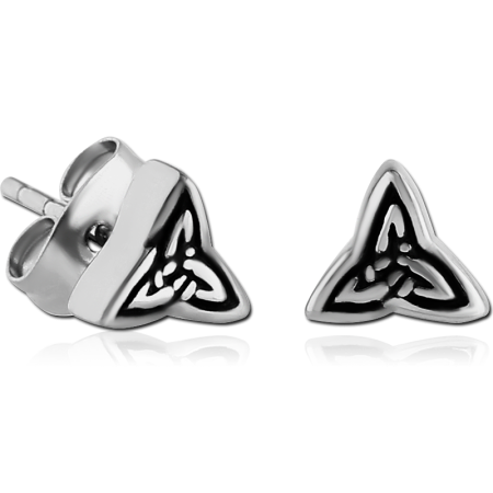 316L SURGICAL STEEL STUD EARRINGS CELTIC TRINITY KNOT TRIANGLE CUTOUT DESIGN