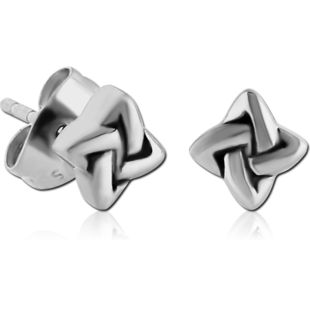 SURGICAL STEEL EAR STUDS PAIR - ENTANGLED LINES AS SQUARE