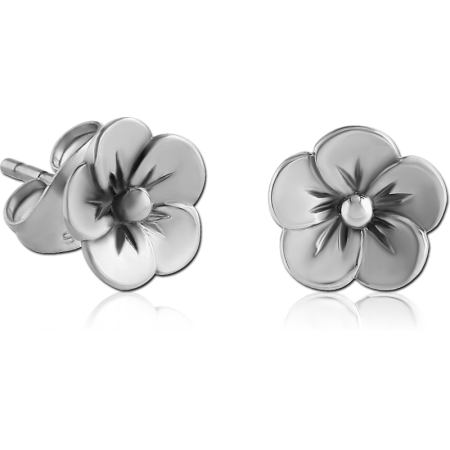 316L SURGICAL STEEL STUD EARRINGS LAYERED PETAL FLOWER TEXTURED POLISHED FINISH