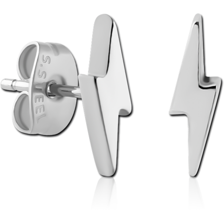 316L SURGICAL STEEL STUD EARRINGS LIGHTNING BOLT PROFILE PAIR