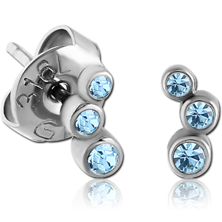 316L SURGICAL STEEL STUD EARRINGS TRIPLE BLUE CRYSTAL CLUSTER PAIR