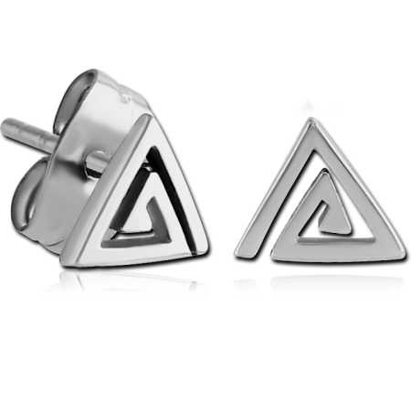 316L SURGICAL STEEL STUD EARRINGS GEOMETRIC SPIRAL TRIANGLE CUTOUT PAIR