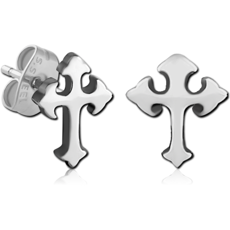 316L SURGICAL STEEL STUD EARRINGS FLARED CROSS PAIR