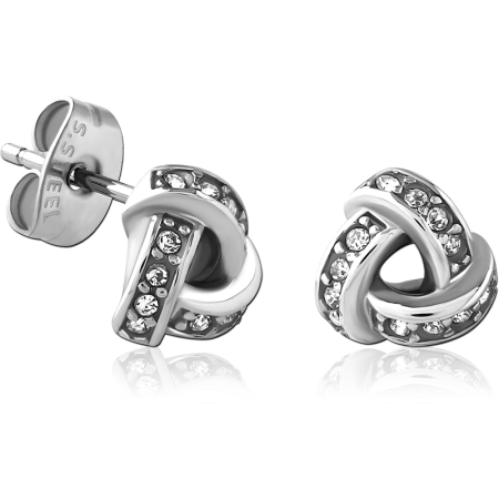316L SURGICAL STEEL STUD EARRINGS KNOT DESIGN WITH CLEAR GEM ACCENTS