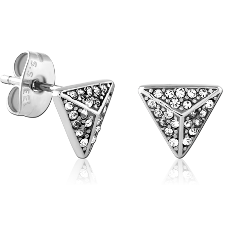 316L SURGICAL STEEL STUD EARRINGS TRIANGLE PAVE DESIGN WITH CLEAR GEMS