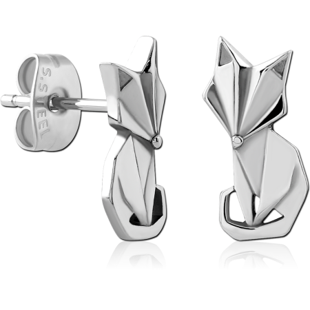 316L SURGICAL STEEL STUD EARRINGS GEOMETRIC ORIGAMI FOX SILHOUETTE DESIGN