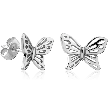 316L SURGICAL STEEL STUD EARRINGS BUTTERFLY CUTOUT OPENWORK SILHOUETTE DESIGN MOTIF