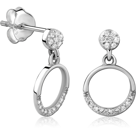 316L SURGICAL STEEL DROP EARRINGS PAVE CIRCLE DANGLE WITH CLEAR GEMS