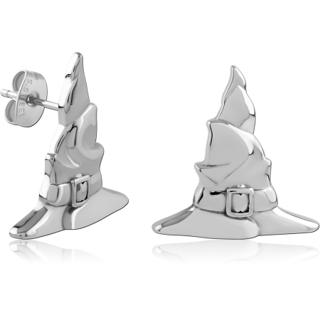 316L SURGICAL STEEL STUD EARRINGS WITCH HAT SHAPED DESIGN POLISHED FINISH