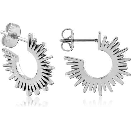 316L SURGICAL STEEL STUD EARRINGS SUNBURST OPEN HOOP CUTOUT RAYS