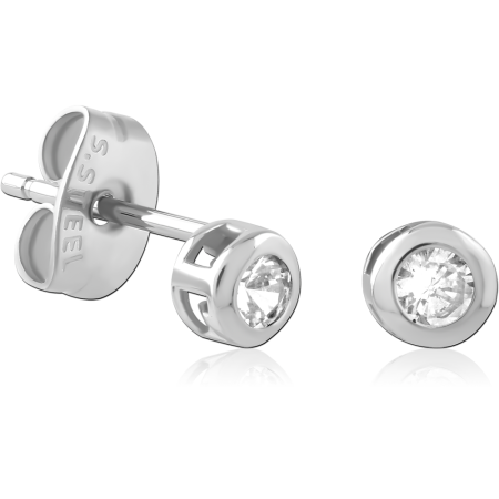316L SURGICAL STEEL STUD EARRINGS BEZEL SET SOLITAIRE ROUND GEM DESIGN