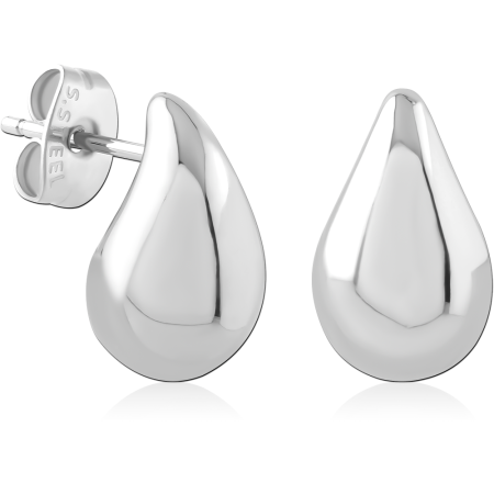 316L SURGICAL STEEL STUD EARRINGS SMOOTH TEARDROP SHAPE DESIGN