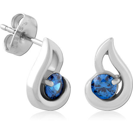316L SURGICAL STEEL STUD EARRINGS TEARDROP FRAME DARK BLUE GEM