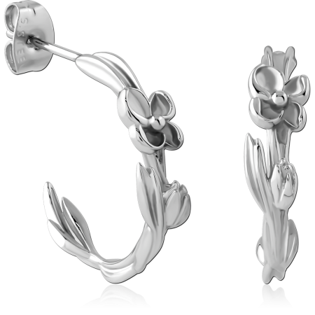 316L SURGICAL STEEL STUD EARRINGS PAIR FLORAL VINE HOOP DESIGN
