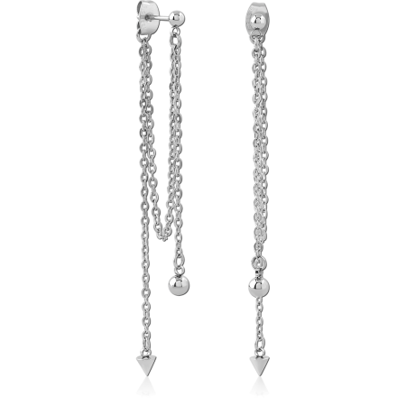316L SURGICAL STEEL DROP CHAIN STUD EARRINGS CONES AND BALL DANGLES PAIR