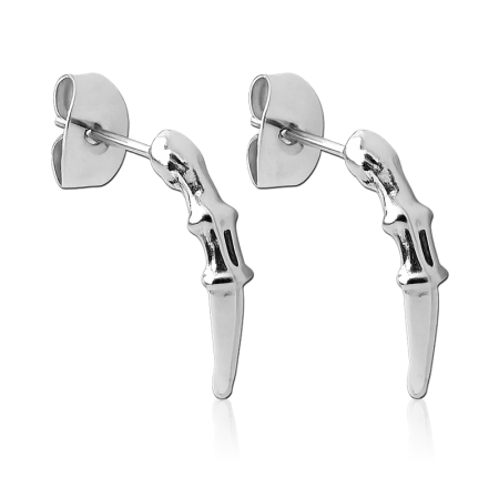SURGICAL STEEL STUD EARRINGS CURVED BONE DAGGER DESIGN POLISHED FINISH
