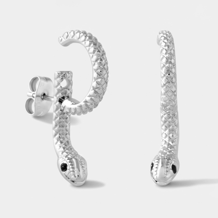 316L SURGICAL STEEL HALF HOOP STUD EARRINGS SNAKE WRAP DESIGN WITH BLACK EYES PAIR