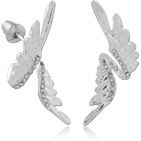 316L SURGICAL STEEL STUD EARRINGS WING DESIGN WITH CRYSTAL ACCENTS
