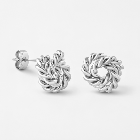 316L SURGICAL STEEL STUD EARRINGS TWISTED ROPE CIRCLE