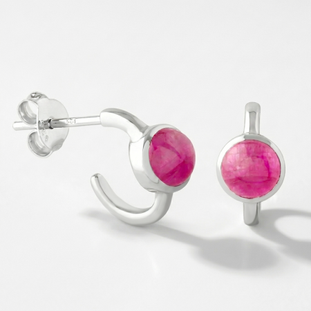 316L SURGICAL STEEL STUD EARRINGS HALF HOOP BEZEL RED GEM