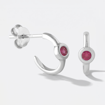 EAR STUDS PAIR OPEN HOOP BEZEL ROUND PINK GEM