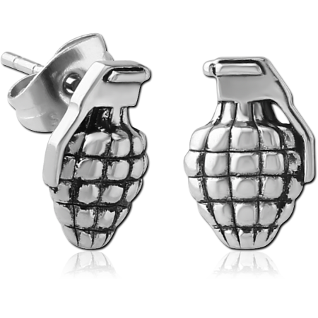 SURGICAL STEEL EAR STUDS PAIR - GRENADE
