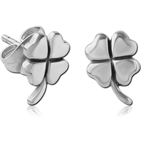 316L SURGICAL STEEL STUD EARRINGS FOUR LEAF CLOVER HEART PETAL DESIGN