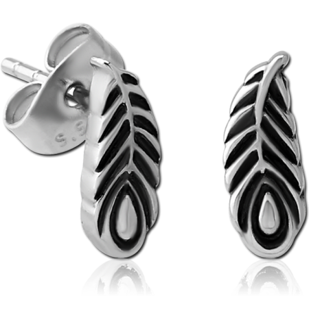 SURGICAL STEEL EAR STUDS PAIR - FEATHER