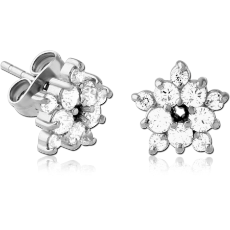 316L SURGICAL STEEL STUD EARRINGS FLOWER CLUSTER WITH ROUND GEM PETALS